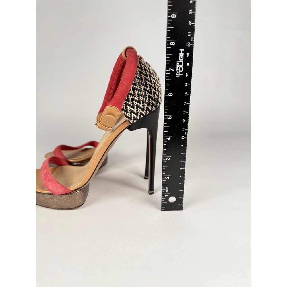 Nicholas Kirkwood Red Suede Woven Platform Sandals Ankle Strap Heels Size 39 - Picture 9 of 11